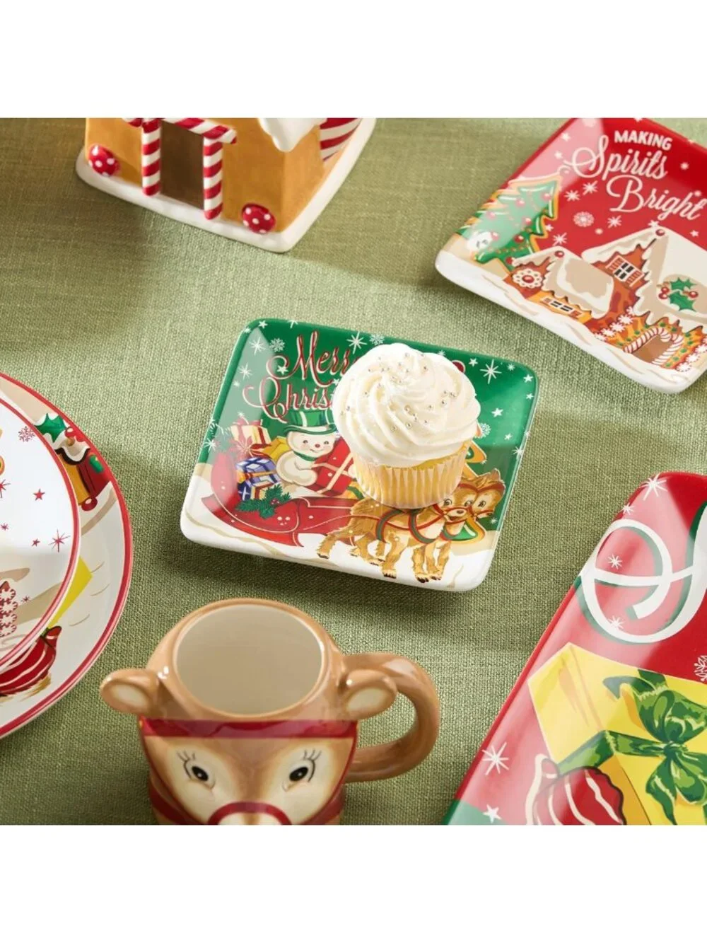 Vintage-Inspired Christmas Canapé Plates Set of 4 - Santa, Reindeer & Snowman